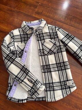 Weatherproof Kids Cream & Black Plaid Sherpa-Lined Jacket with Lilac Trim